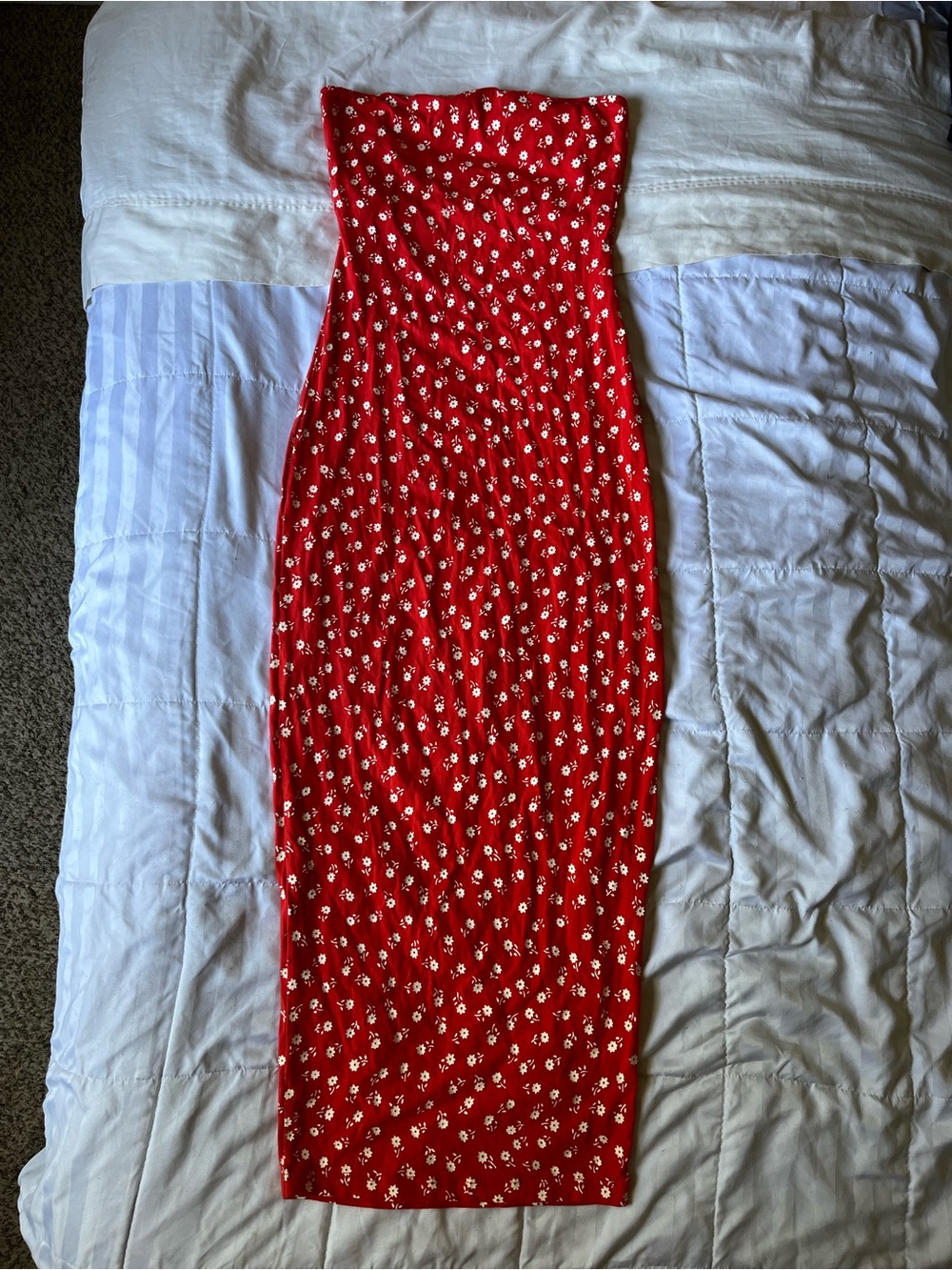 Strapless floral red dress